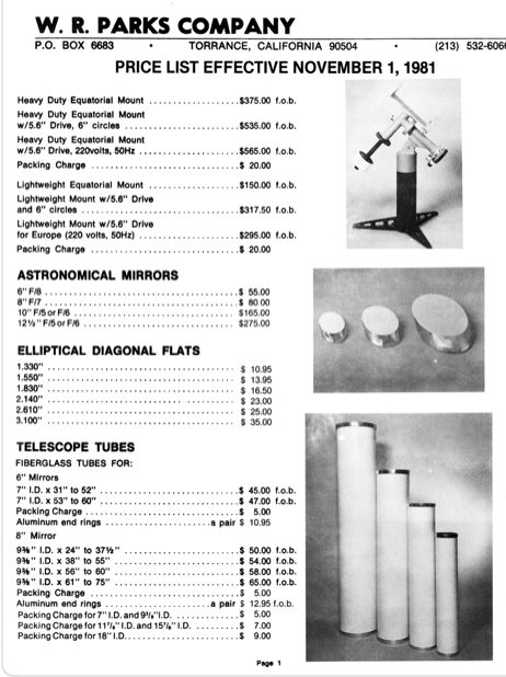 A close-up of a list of telescope equipment
Description automatically generated