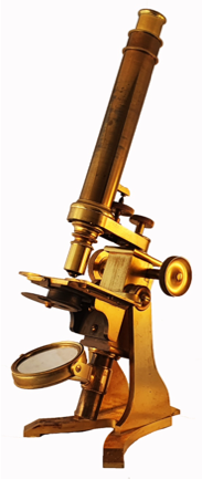 A gold microscope on a white background
Description automatically generated